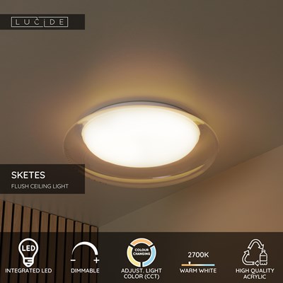 Lucide SKETES - Flush ceiling light - Ø 35,2 cm - LED Dim. - CCT - 1x18W 2700K/5000K - Transparant